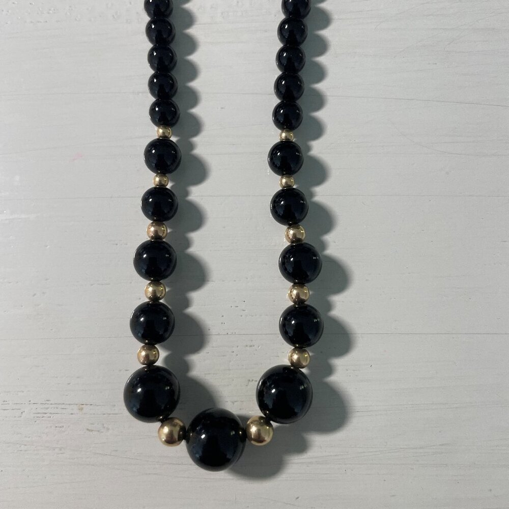 Black and Gold Onyx Ball Necklace